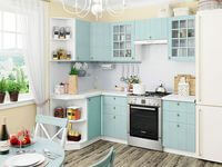 Небольшая угловая кухня в голубом и белом цвете Белово
